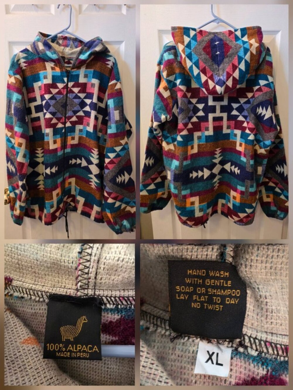 XL Authentic Artisan-made Andean Alpaca Men's Full-zip Hooded Jacket